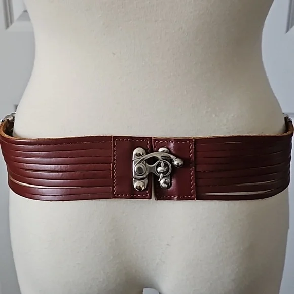 FREE PEOPLE Brown leather boho belt with Silvertone hardware - Picture 2 of 8